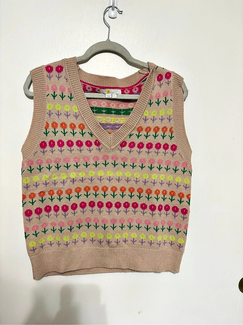 Boden Floral V-Neck Sweater Vest in Brown Size Medium Like New